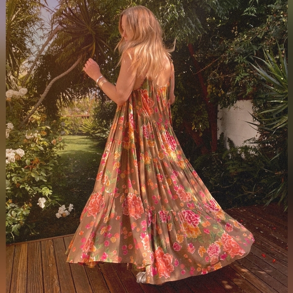 New Novella Royale The Flower Dress Rust Primrose Floral M Bird Midi Strappy NWT - Picture 2 of 16